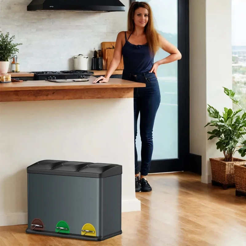 Super-Preis Mülleimer 3 Fächer, Mülltrennsystem Küche, Abfalleimer