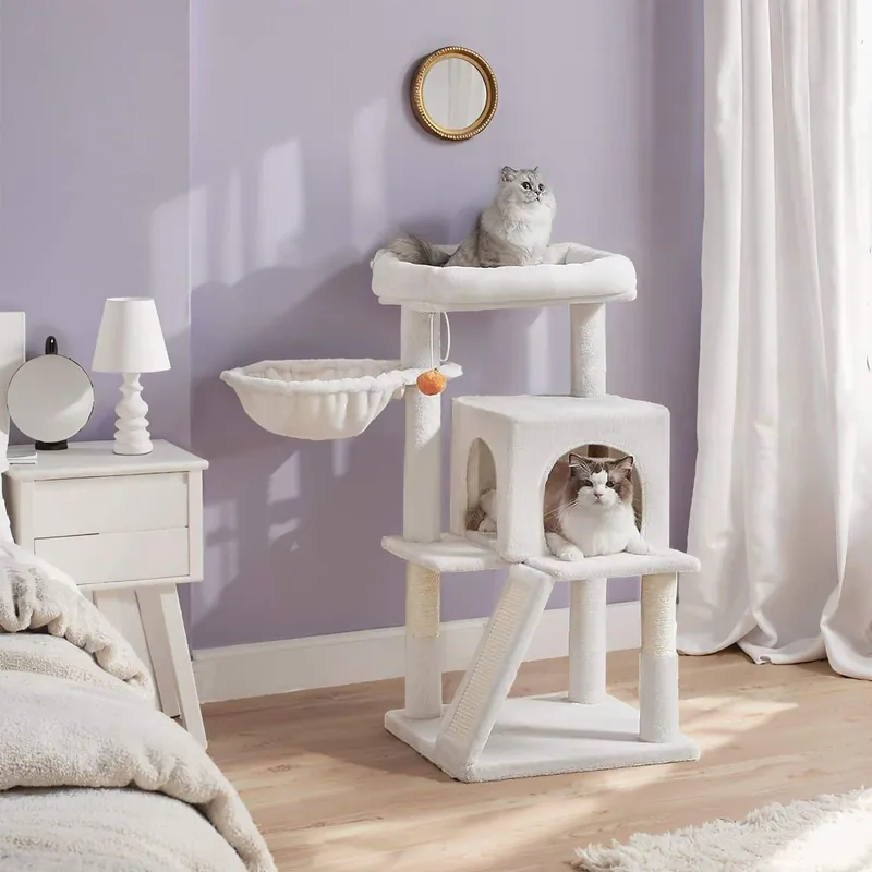 Kratzbaum, Katzenbaum mit großer Plattform, Katzenkratzbaum mit Höhle und Hängekorb Kostenloser Rückversand