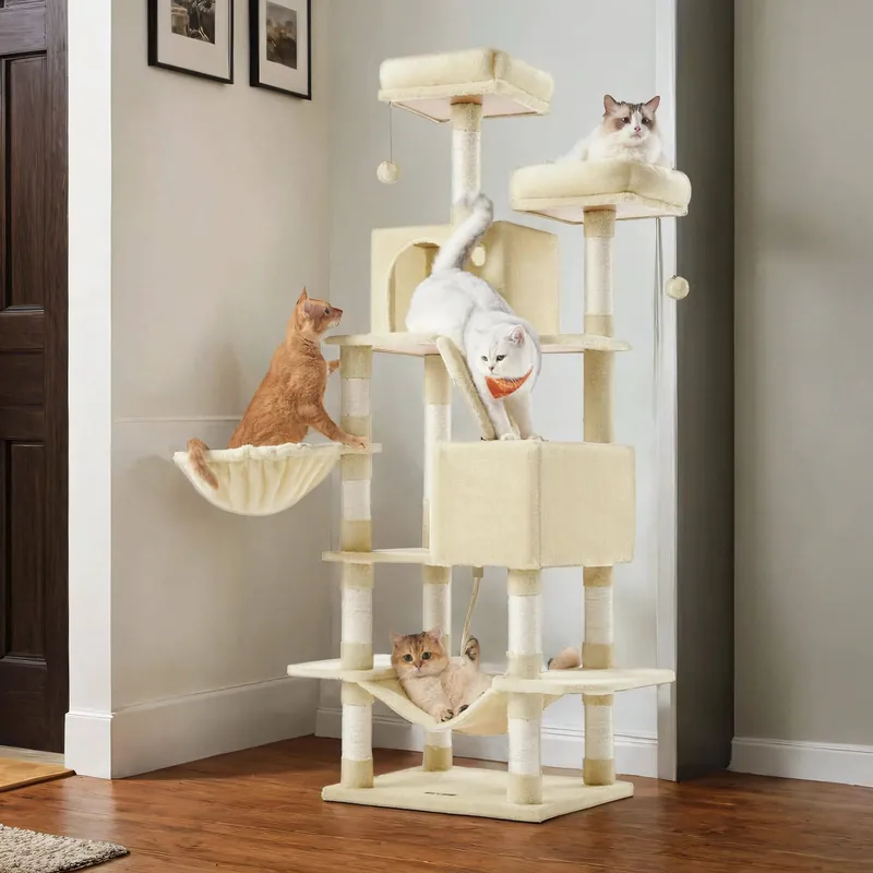 Geprüft Kratzbaum 168 cm hoch, Katzenbaum, mit 13 Kratzsäulen