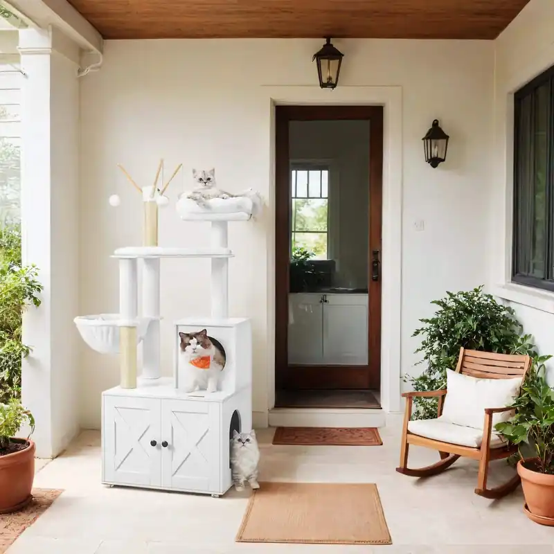 Finale Aktion Kratzbaum mit Katzenklo-Schrank, 151 cm hoch, 2-in-1 Katzenbaum