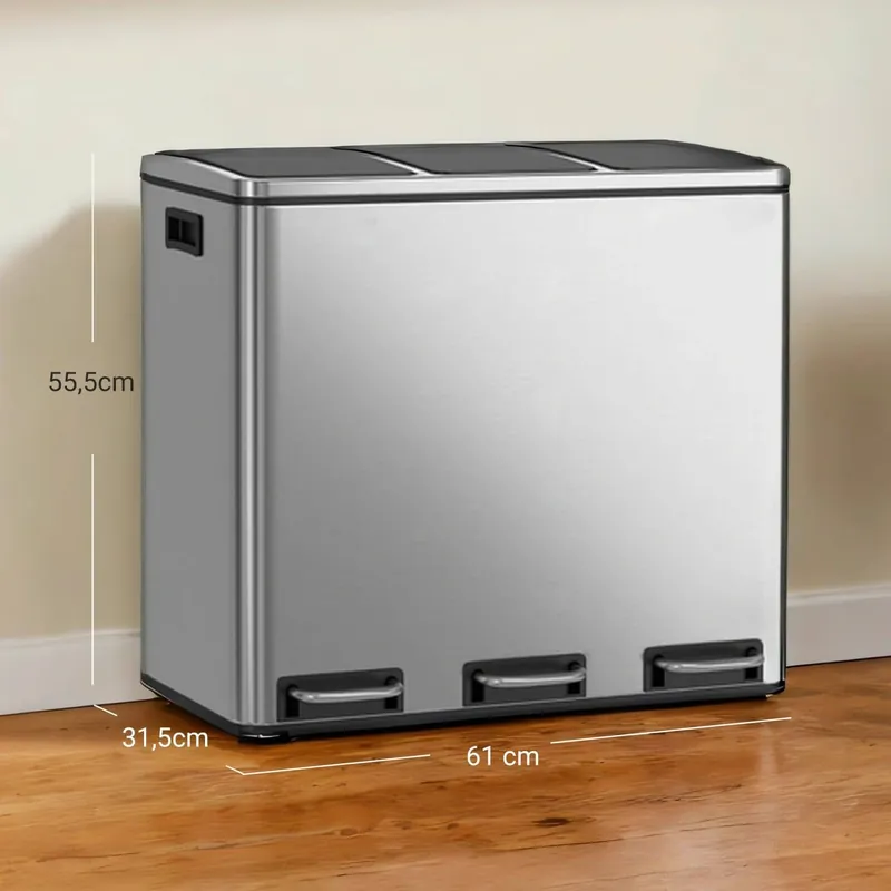 Mülleimer Küche, 3 x 18 L, Mülltrennsystem 3 Fächer Expressversand