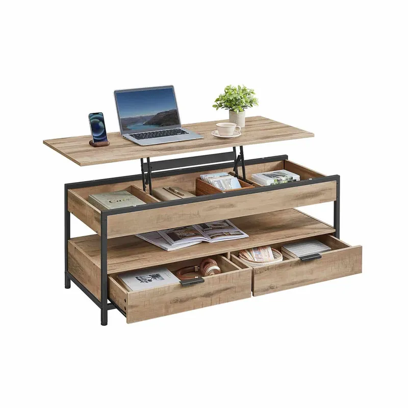 Couchtisch mit Schubladen 50 x 120 cm Kamelbraun-tintenschwarz Preisreduziert