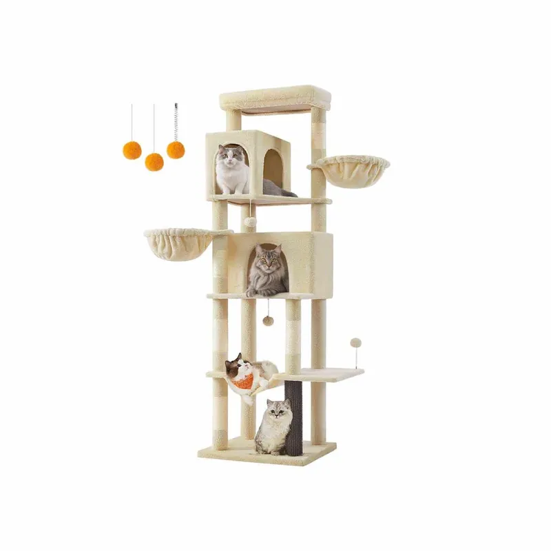 Kracherpreis Kratzbaum 190,7 cm hoch mit 2 Höhlen und 2 Liegemulden sandbeige