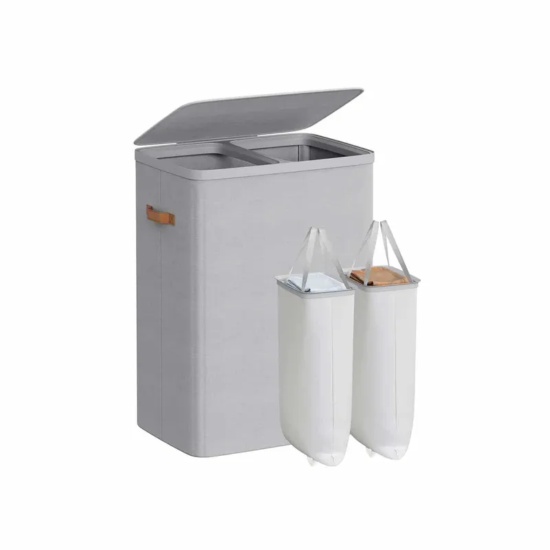 Wäschekorb 170 L mit 2 Fächern 56 x 40 x 75 cm taubengrau Kracherpreis