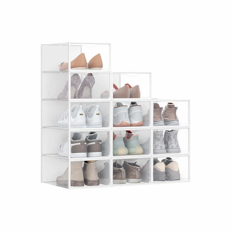 Preiswert Schuhboxen 12er Set mit Tür 33,2 x 23 x 14,5 cm transparent-wolkenweiß