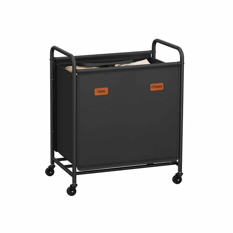 Wäschekorb 140 L mit Rollenund 2 Fächern tintenschwarz Super-Preis