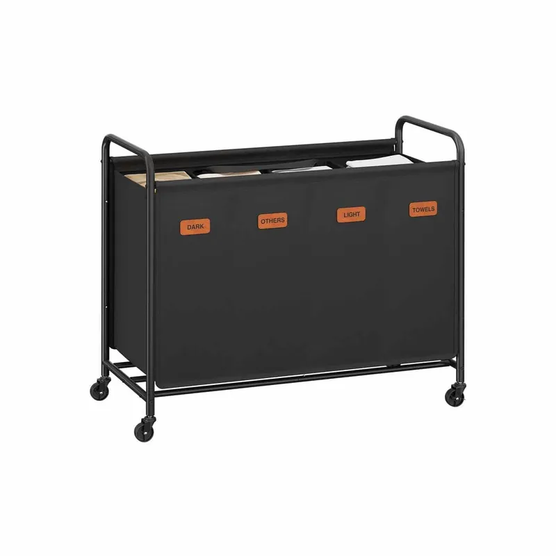 Wäschekorb 200 L mit Rollenund 3 Fächern tintenschwarz Wochenendangebot