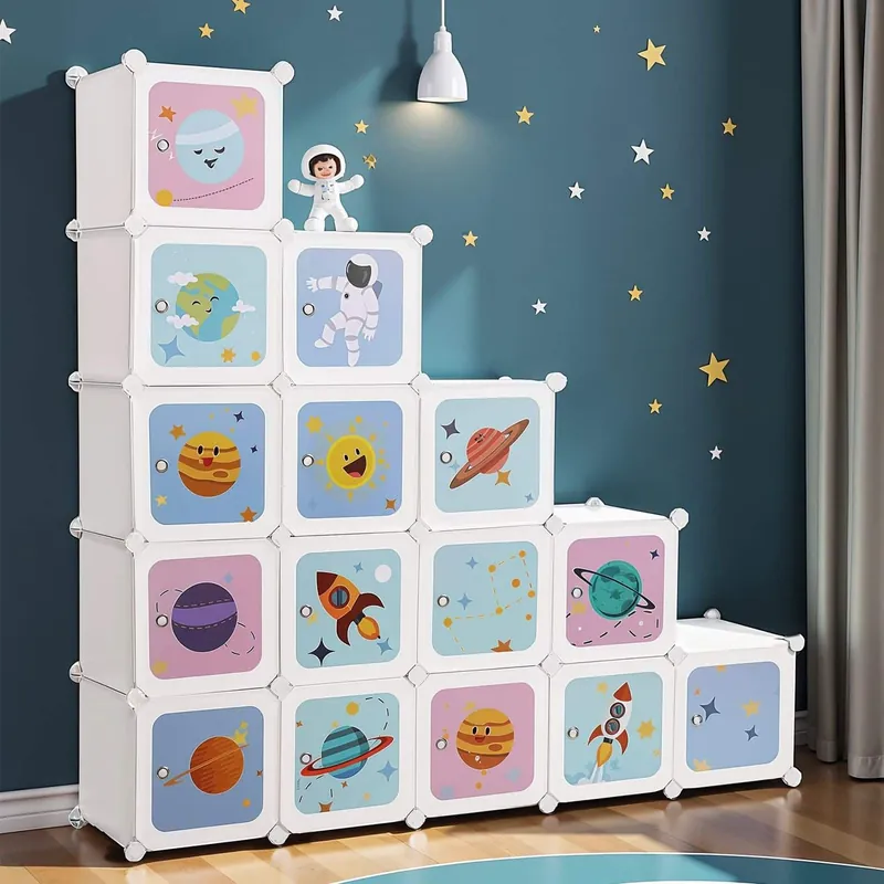 Regalsystem mit 15 Würfeln, Aufbewahrungsschrank für Kinder, Kleiderschrank mit Türen Billig