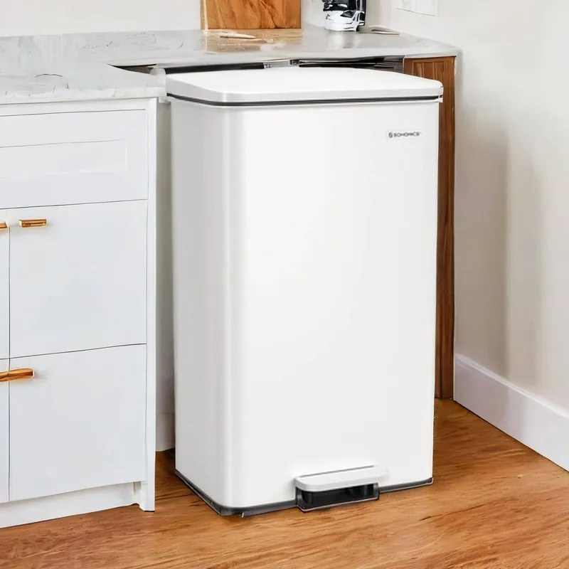 Mülleimer für Küche, großer Abfalleimer mit Deckel, aus Stahl Preis Gesenkt