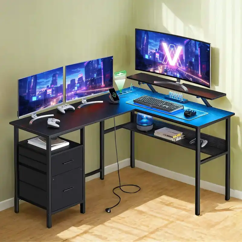 Meistverkauft Schreibtisch in L-Form, Tisch mit Steckdosen, Eckschreibtisch