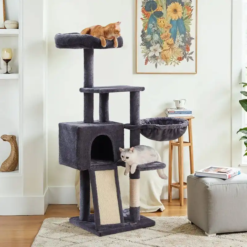 Rabatt Kratzbaum, 135 cm Katzenbaum mit waschbarer, abnehmbarer Sitzstange