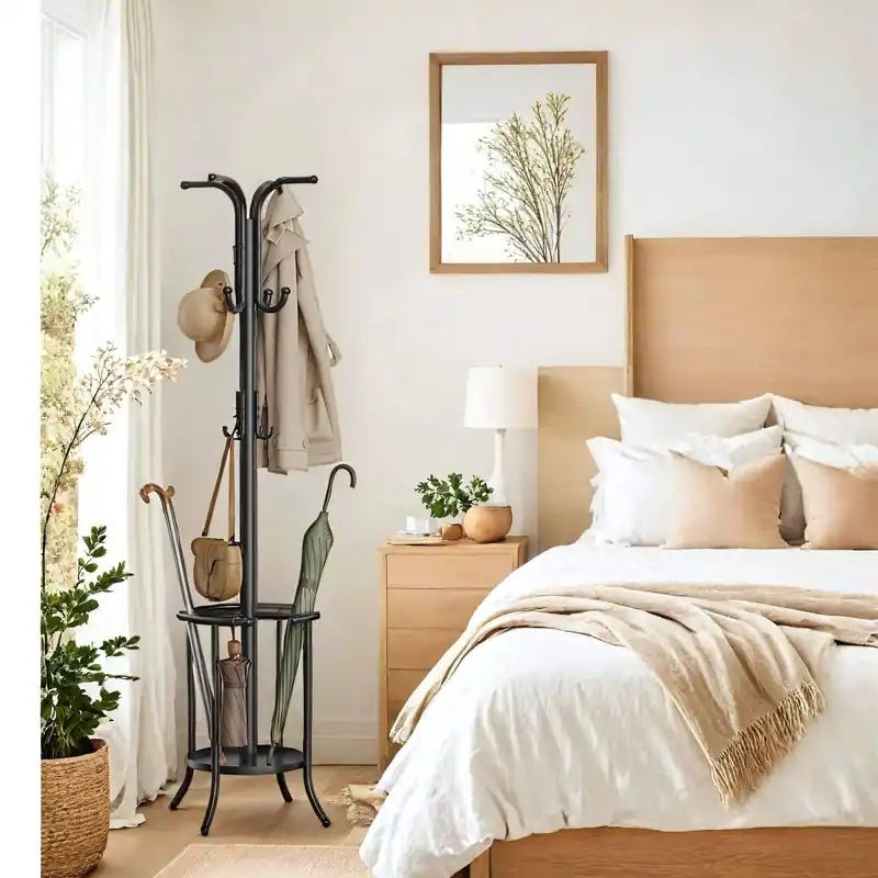 Kleiderständer freistehend, Garderobenständer mit Regenschirmständer, 12 Haken Highlight
