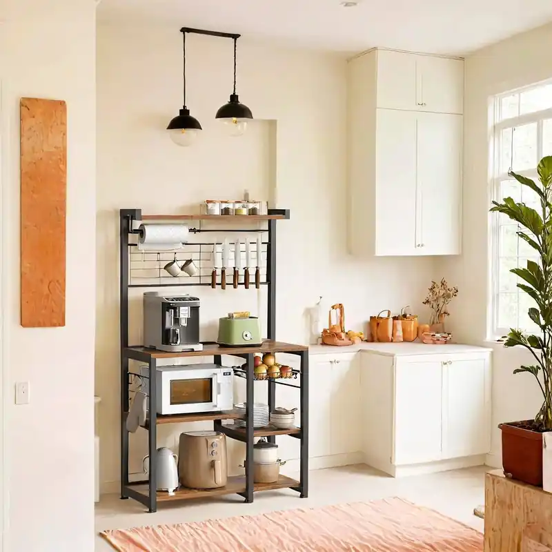 Küchenregal mit Magnetleiste für Messer und 12 Haken vintagebraun-schwarz Angebot