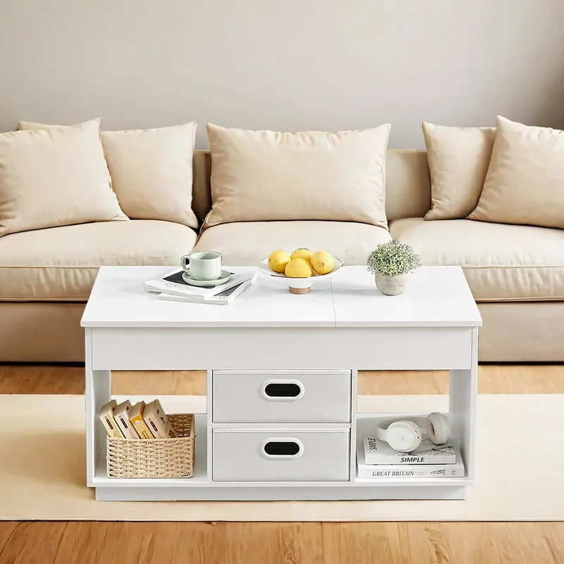Super-Preis Couchtisch mit 2 Schubladen und Fächern schneeweiß