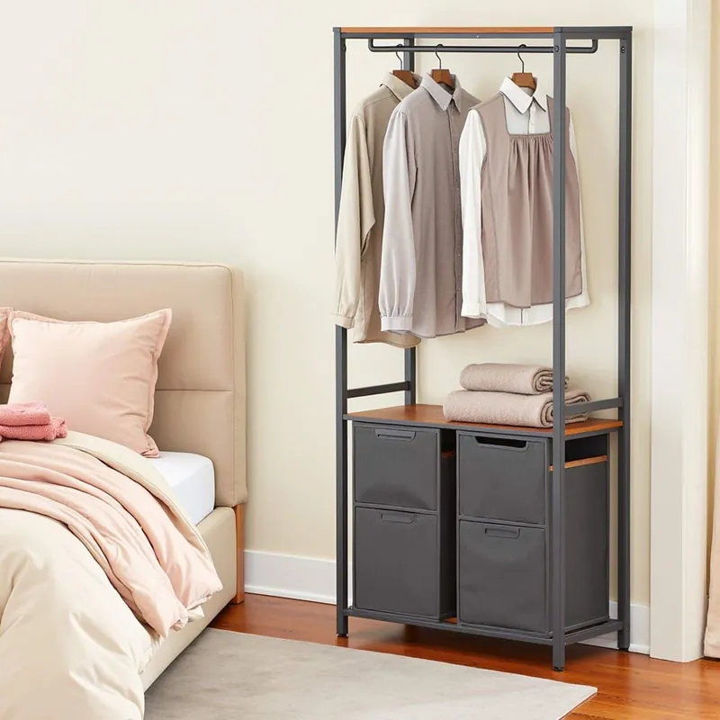 Wäschekorb mit Garderobenständer 2 Fächer vintagebraun-klassikschwarz Abverkauf