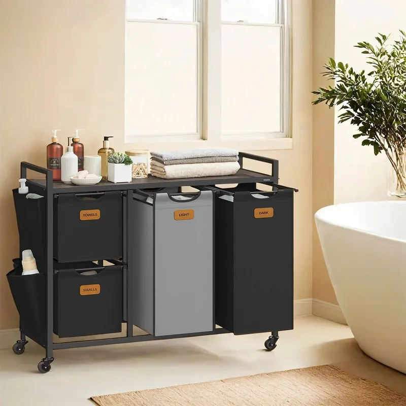 Jetzt Kaufen Wäschekorb 4 Fächer kastanienbraun-tintenschwarz-taubengrau