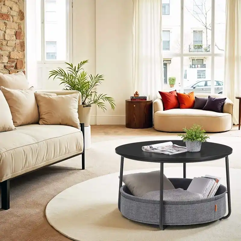 Top-Preis Couchtisch mit Korb aus Stoff tintenschwarz-schiefergrau