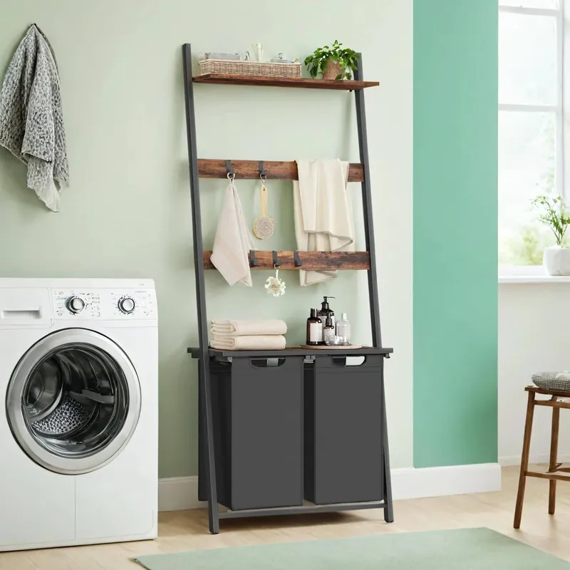 Wäschekorb mit Handtuchleiter vintagebraun-schwarz Top-Angebot