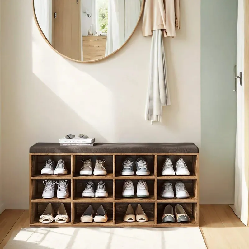 Schuhbank Sitzbank mit Stauraum 12 Fächer vintagebraun Neu