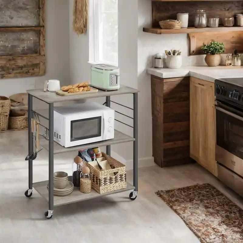 Sale Küchenregal 3 Ebenen auf Rollen greige meliert-schwarz