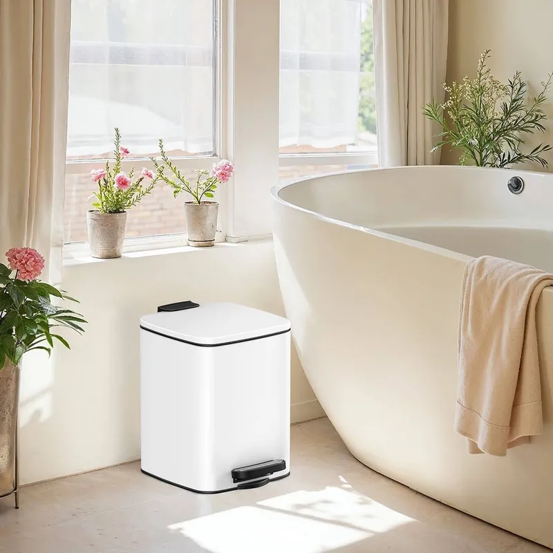 Kosmetikeimer 6 Liter mit Pedal Stahl weiß Abverkauf