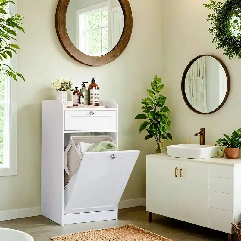 Kostenloser Rückversand Badezimmerschrank mit Wäschekorb 40 x 40 x 80,2 cm