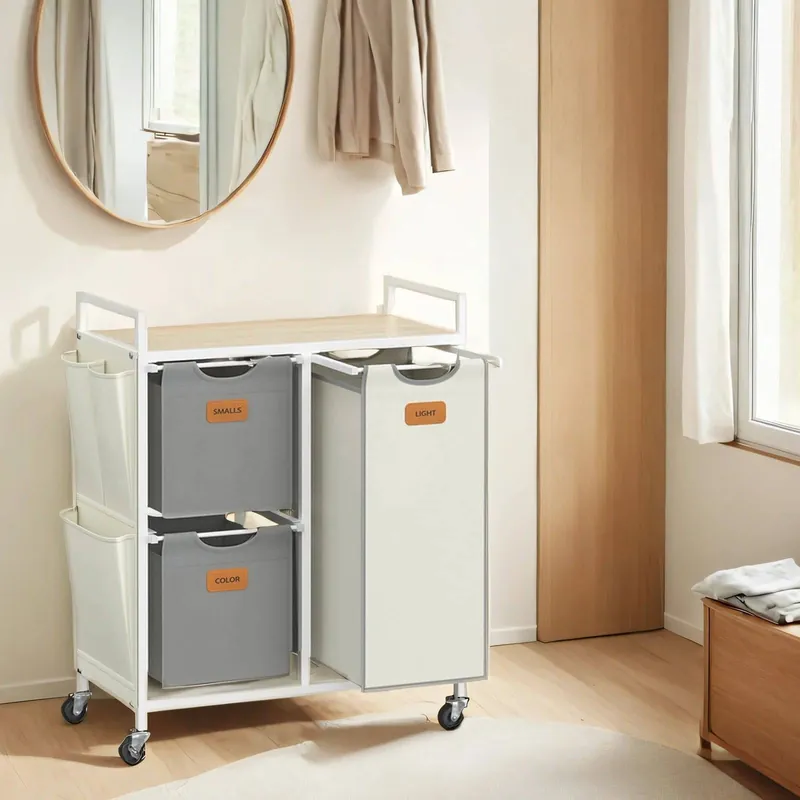 Wäschekorb 3 Fächer naturbeige-taubengrau-cremeweiß Echt