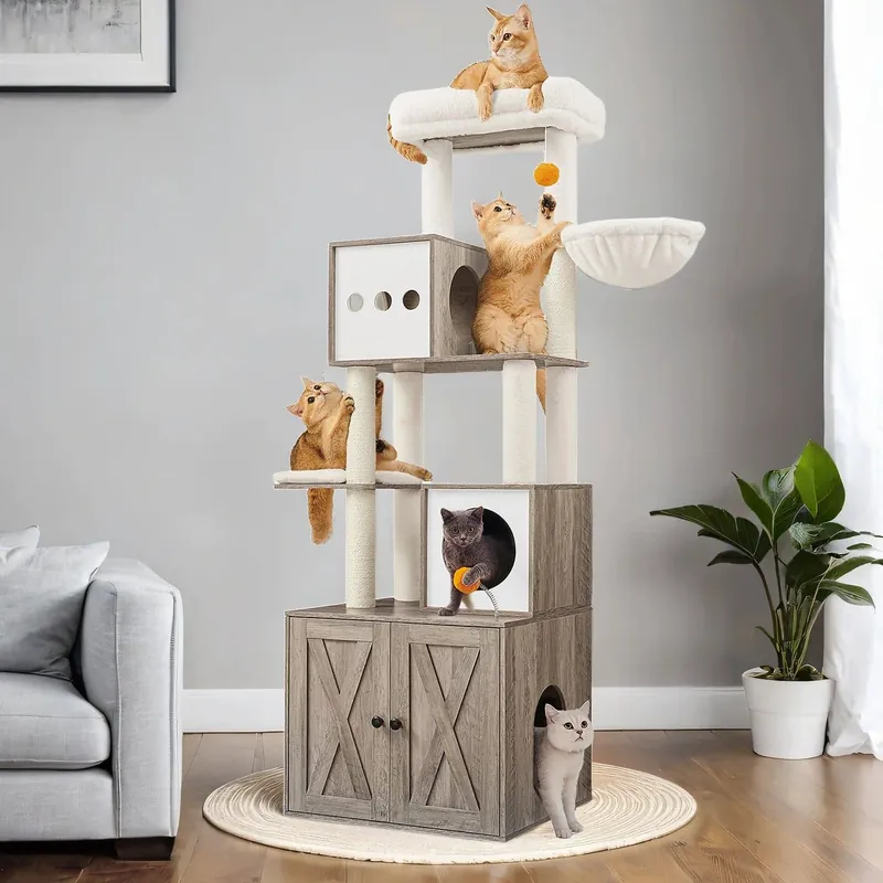 Katzenbaum mit Katzenklo-Schrank Top-Angebot