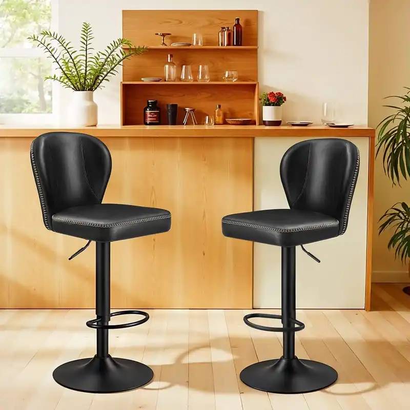 Schnäppchen Barhocker 2er Set drehbar mit Rückenlehne tintenschwarz