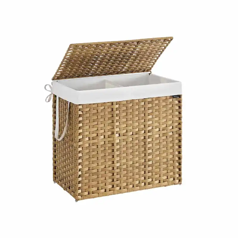 Wäschekorb aus synthetischem Rattan mit 2 Fächern naturfarben Must-Have