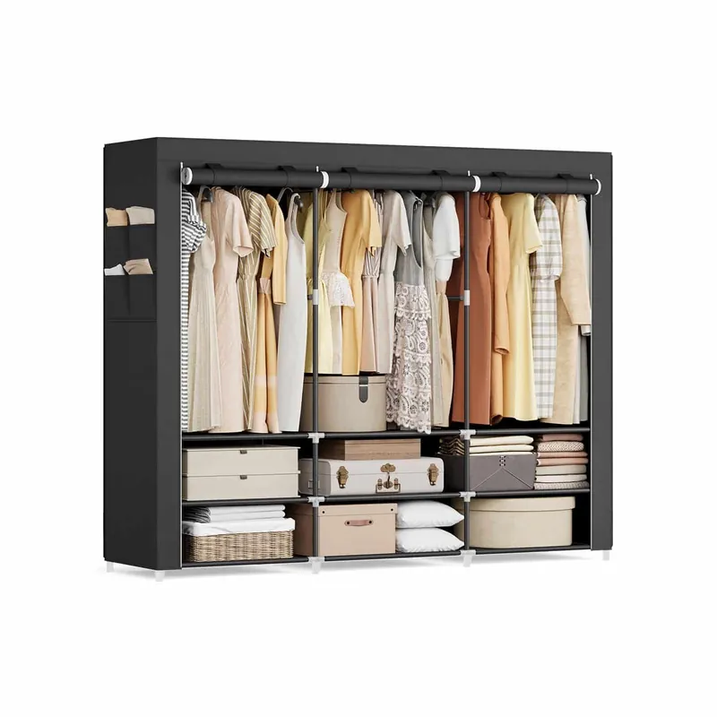 Stoffschrank 45 x 188 x 176 cm mit 3 Hängefächern schwarz Must-Have