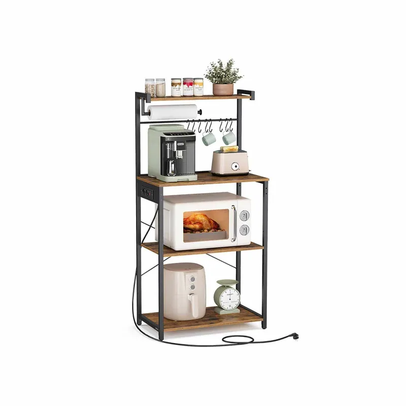 Kostenloser Rückversand Küchenregal mit Steckdosen und 4 Ebenen vintagebraun-tintenschwarz