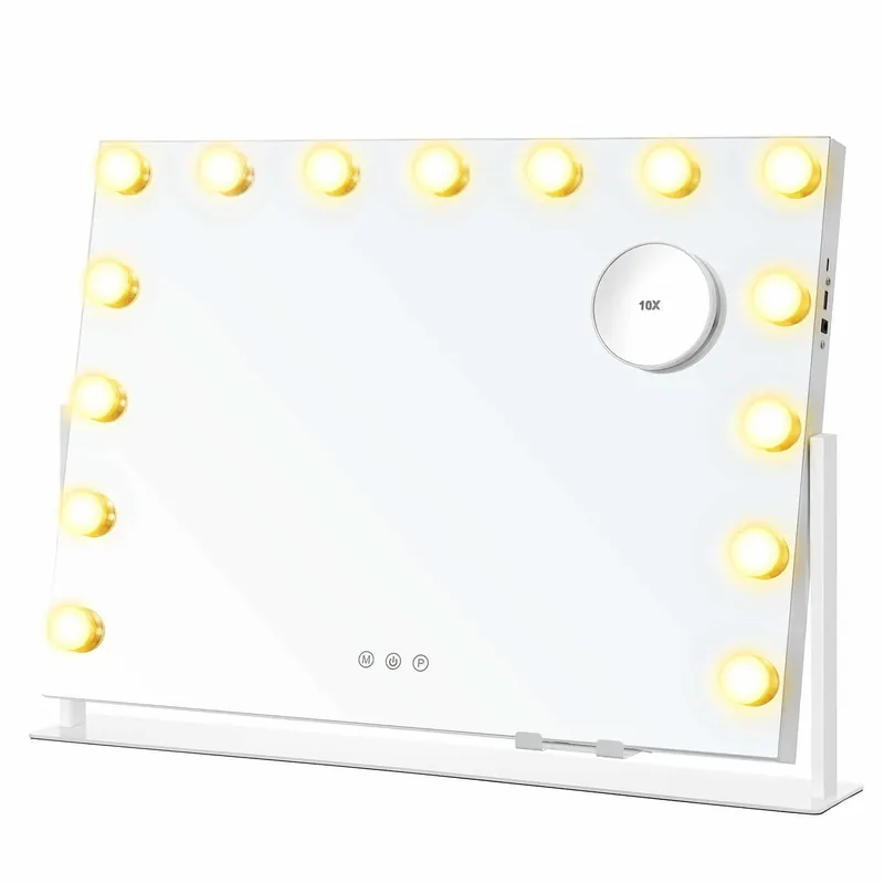 Schminkspiegel mit Beleuchtung und Ladeanschlüssen mattweiß Zertifiziert