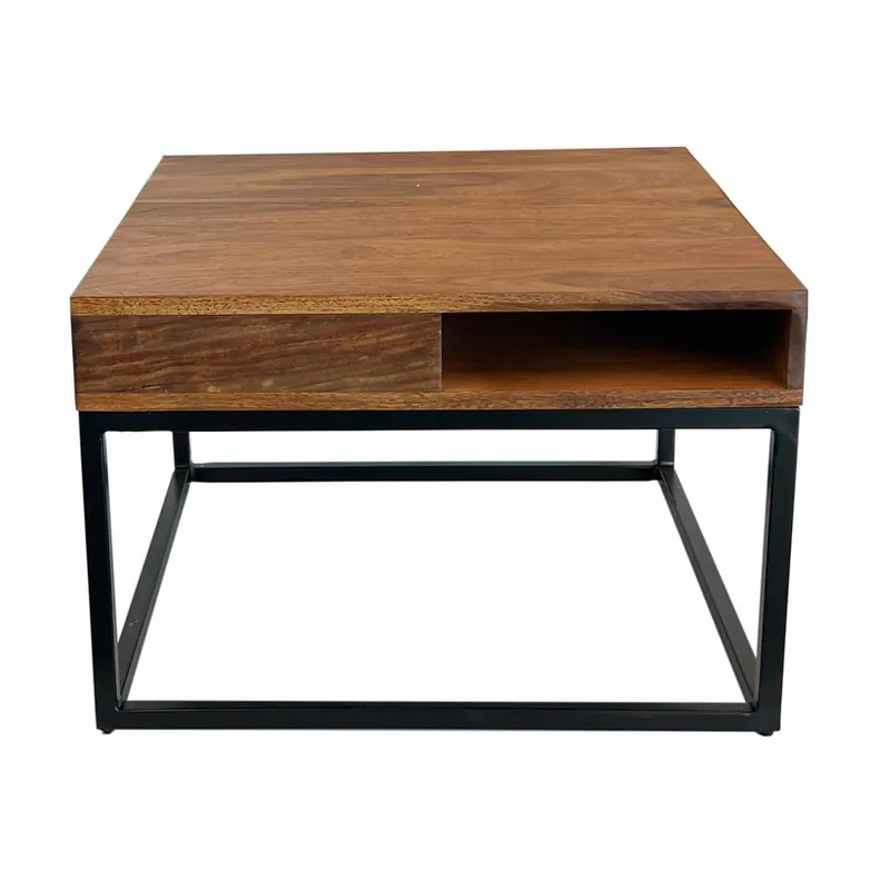 Billig Couchtisch 60x60x40 cm Sheesham Massivholz / Metall Sofatisch Eckig