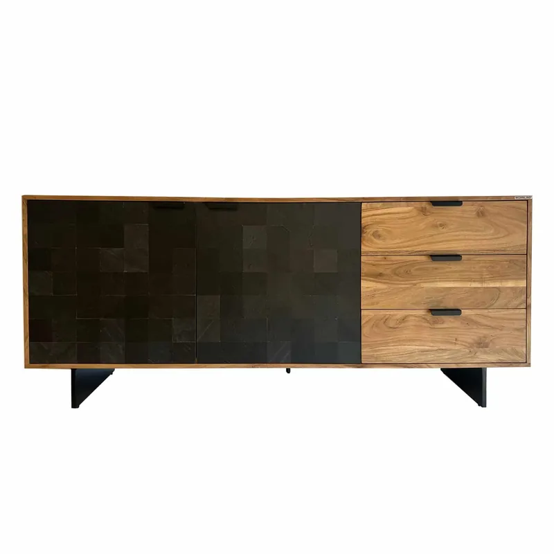 Sideboard 175x76x40 cm Akazie Massivholz Kommode mit Steinoptik Kracherpreis