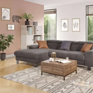 Versand Am Gleichen Tag Cord Ecksofa Micky mit Schlaffunktion und Bettkasten - Cotta