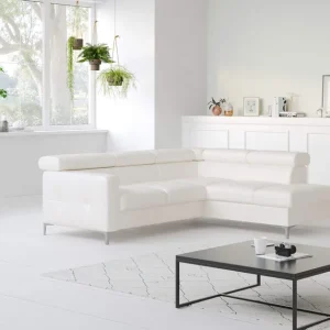 Kostenloser Rückversand Echtleder Ecksofa Sammy mit Schlaffunktion & Bettkasten - Cotta