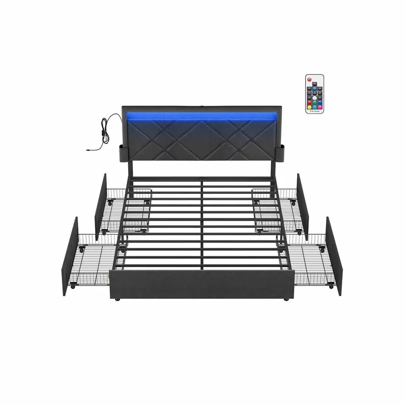 Doppelbettgestell für 140 x 200 cm Matratze mit Kopfteil schiefergrau Kostenloser Rückversand