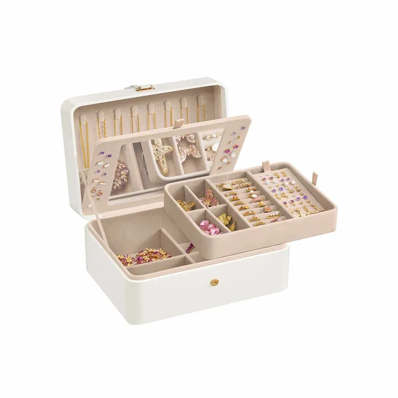 Abverkauf Doppellagige Schmuckschatulle mit Spiegel und flexiblem Tablett wolkenweiß