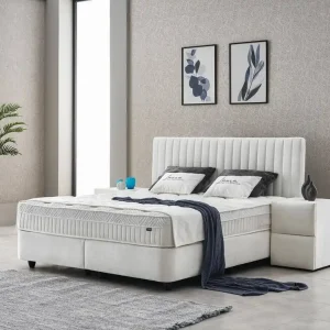 Boxspringbett Laura | verschiedene Größen wählbar| Creme – ABC Bedding mit Teddy-Stoff & Stauraum Kracherpreis