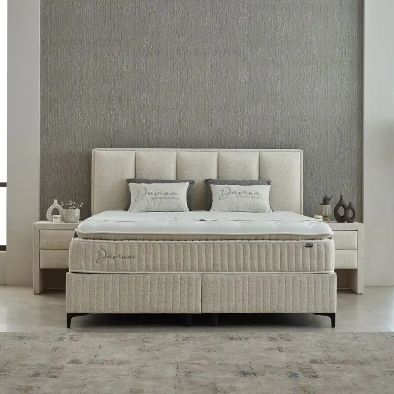 Boxspringbett Davina Beige mit Stauraum – ABC Bedding Abverkauf