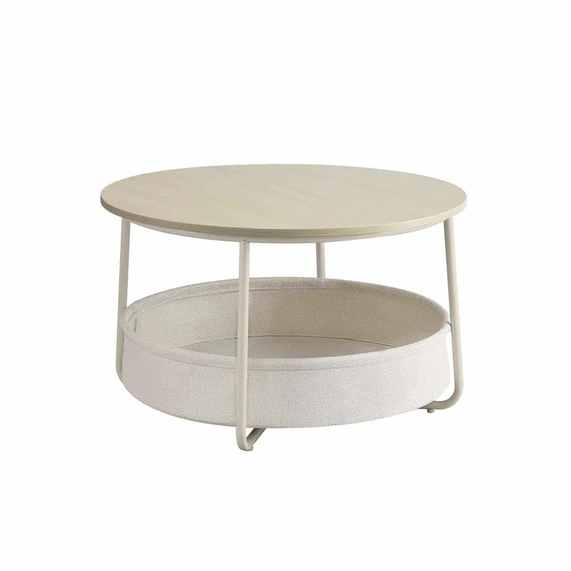 Neue Ware Couchtisch rund mit Korb aus Stoff naturbeige-cremeweiß