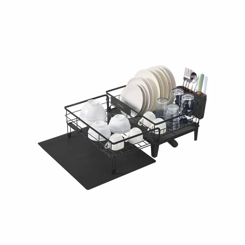 Wochenendangebot Abtropfgestell Geschirr mit Silikonmatte und Ablauf tintenschwarz