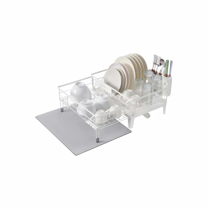 Abtropfgestell Geschirr mit Silikonmatte und Ablauf mattweiß-taubengrau Begrenztes Angebot