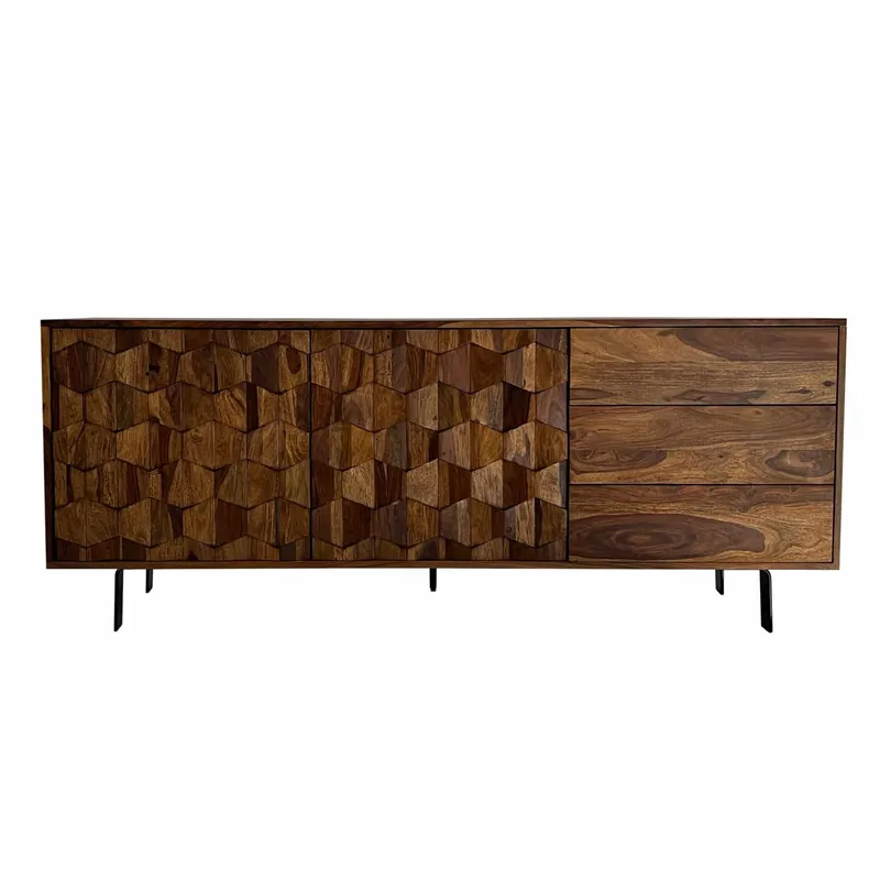 Sofort Bestellen Sideboard Sheesham Massivholz 175 cm – Kommode mit Türen & Schubladen – Anrichte im Loft Industrial Design mit schwarzem Metallgestell – Wohnzimmer & Esszimmer Stauraum