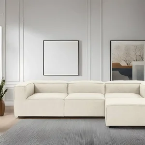 Knallerangebot Ecksofa Fora – beidseitig montierbar, Leinenbezug, stabiles Holzgestell