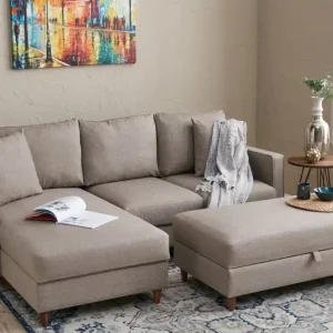 Begrenztes Angebot Ecksofa Eva – Skandinavischer Stil inkl. Hocker