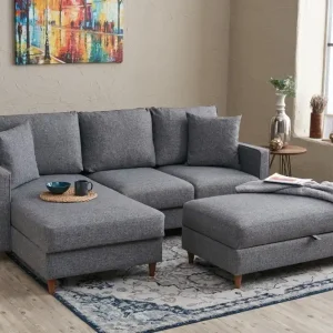 Zertifiziert Ecksofa Eva – Skandinavischer Stil inkl. Hocker