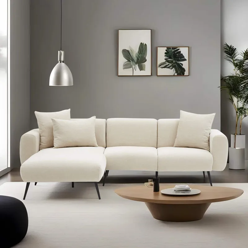 Ecksofa Sinco - cremefarben und beidseitig montierbar Knallerangebot