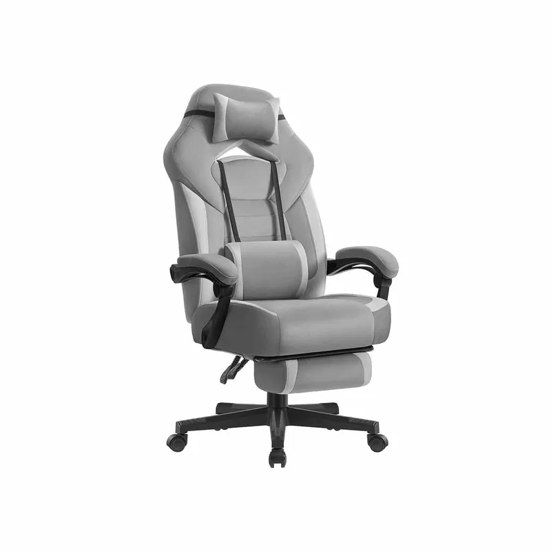 Gaming-Stuhl mit Fußstütze und verstellbarem Kopfkissen Schiefergrau-Taubengrau Highlight